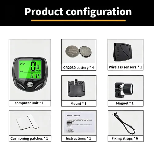 Vista 7 de Computadora inalámbrica para bicicleta con velocímetro, podómetro. Multifuncional con pantalla grande LCD retroiluminada