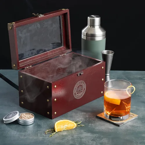 Vista 4 de BOURBON&BARREL Kit de ahumador de cóctel Fabricado con madera de nogal Kit de ahumador de whisky con ahumador instantáneo, caja de ahumar Caja