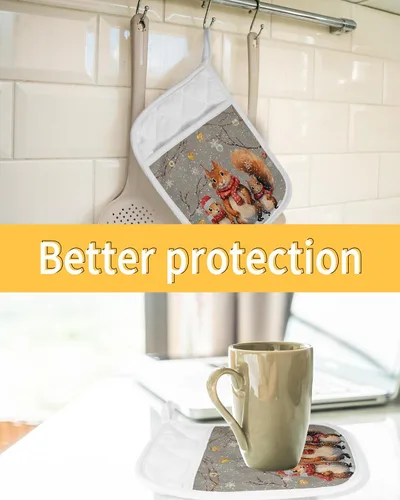 Vista 7 de Xmas 3Pcs Pot Holders for Kitchen,Non Slip & Heat Insulation Terry Cloth Potholder Set with Pocket,Thick Hot Pad Oven Mitts Trivet Coaster for