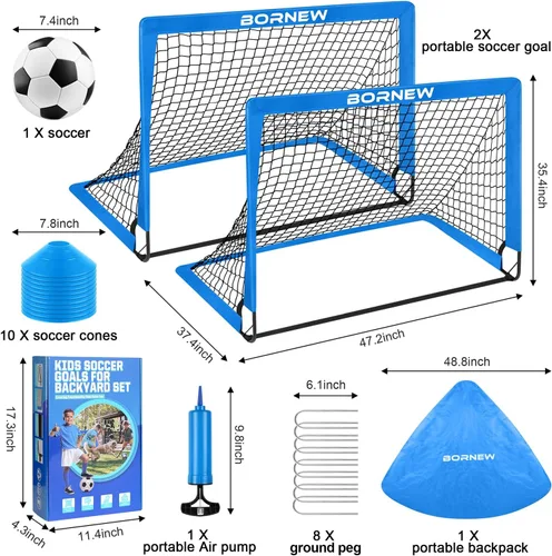Vista 2 de Kids Soccer Goal for Backyard Set - 2 Set of 6X4 / 4X3 ft Toddler Soccer Nets Training Equipment, Soccer Ball, Pop Up Portable Soccer Set for Kids