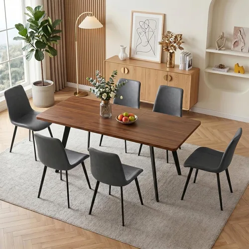 Vista 14 de Zerifevni 47.2"- 62.9" Extendable Dining Table Set of 5 Kitchen Table with 4 Dining Chairs, Modern Gray Wood Grain, Waterproof Scratchproof for
