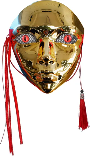 Vista 6 de Misteriosa máscara facial completa de color dorado y negro con ojos