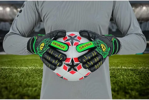 Vista 6 de K-LO - Guantes de portero de fútbol Savage Blackout (unisex, juvenil, niños y adultos) - Protectores de dedos para protección Palma de agarre