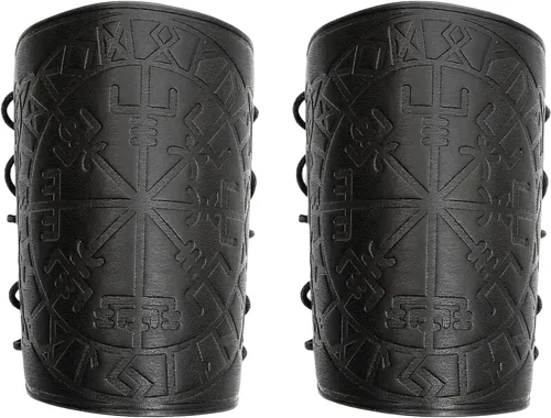 Vista 9 de Medieval Leather Bracers Embossed Viking Knight Cosplay Arm Guard Jormungandr Brazo de cuero Armadura-marrón (2pcs)