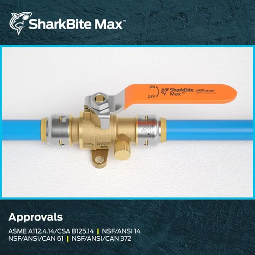 Vista 6 de SharkBite Válvula de bola máxima de 1 pulgada con ventilación de drenaje y pestaña de montaje, empuje para conectar, tubo PEX, cobre, CPVC, PE-RT