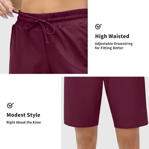 Vista 5 de ALove Pantalones cortos de natación para mujer de 9 pulgadas, cintura alta, con bolsillos, UPF 50+, parte inferior de traje de baño incorporada