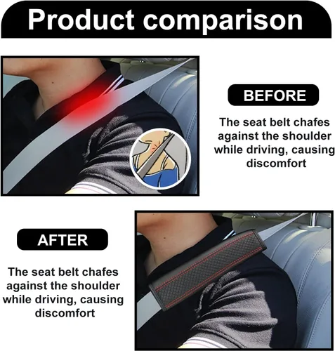 Vista 4 de 2 almohadillas para cinturón de seguridad para cinturón de seguridad de automóvil, de cuero transpirable, cojín de conducción más cómodo que ayuda a