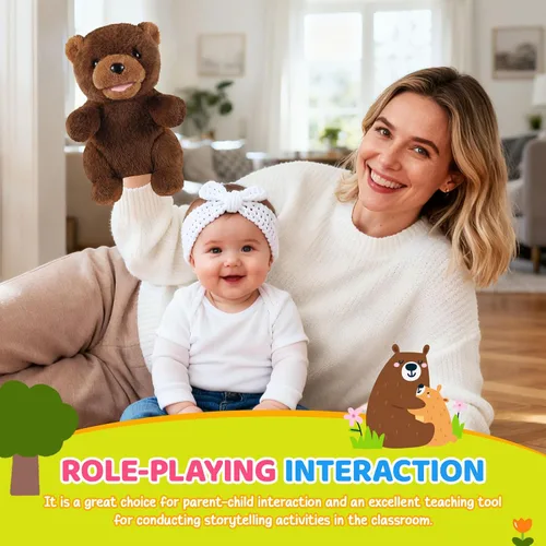 Vista 7 de Marionetas de Mano de Animales de 11 Pulgadas Safari Selva Zoológico Bosque Títere Selva Tropical Pastizales Animales Juego de Roles para Niños