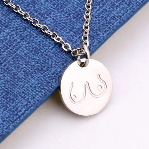 Vista 4 de Simple Boobs Collar de cáncer de mama joyería feminista chica regalo de poder