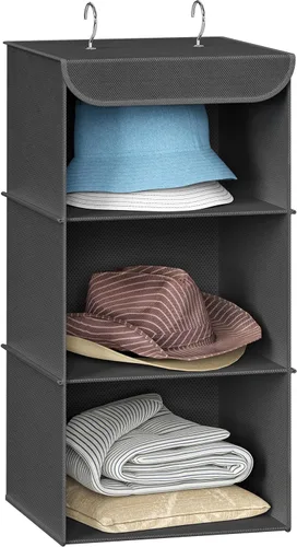 Vista 8 de Simple Houseware Organizador de armario colgante de 3 estantes, estantes de almacenamiento de tela con capacidad de 57 litros, color negro