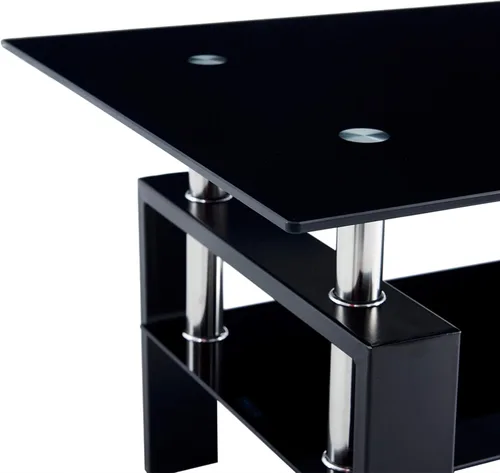 Vista 4 de Mesa de centro rectangular de cristal negro de 43.3 pulgadas, mesa de centro transparente, mesas centrales laterales modernas para sala de estar