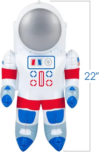 Vista 5 de ArtCreativity Paquete de 2 astronautas inflables de 22 pulgadas con etiqueta para colgar, decoraciones de fiesta temática espacial para eventos