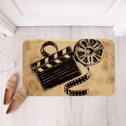 Vista 26 de Homewish Theater Cinema Poster Bathroom Rugs,Retro Movie Non Slip Bath Mat Popcorn Bathroom Indoor Floor Mats,Movie Night Shaggy Absorbent Bathtub