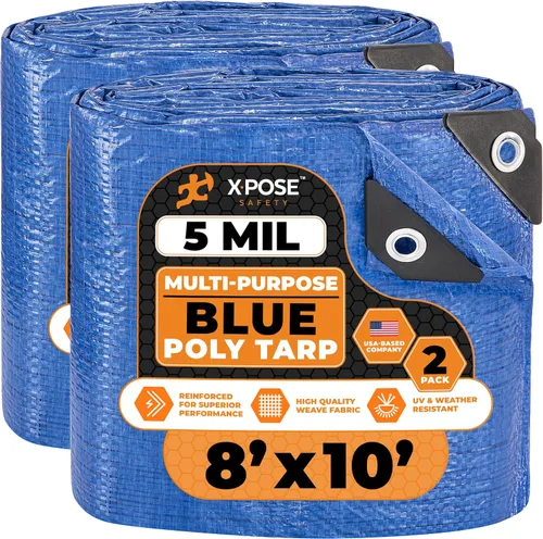 Vista 30 de Xpose Safety - Lona de polietileno ligera azul – Funda protectora multiusos, paño de goteo – duradero, impermeable, resistente a la intemperie