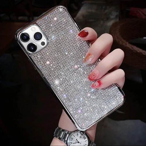 Vista 8 de LUVI Bonita funda compatible con iPhone 13 Pro Max Bling Diamond para mujer, con diamantes de imitación 3D, cubierta protectora brillante con Oro
