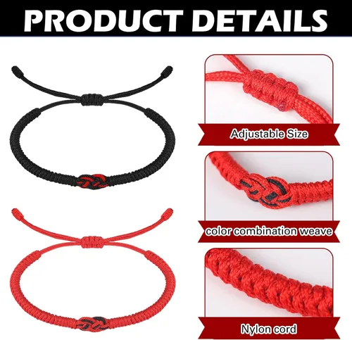 Vista 4 de 10 pulseras a juego para parejas, nudos, rojo, negro, pulsera de cuerda del destino de larga distancia, regalo de buena suerte para novia, novio
