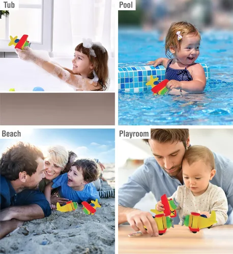 Vista 4 de DolliBu - Juguete de baño de biplano, juguete flotante de goma para bebé, lindo juguete de avión para niños, divertidos juguetes de baño para niños