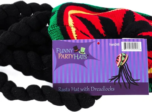 Vista 5 de Funny Party Hats Sombrero de rasta con bloqueo de temor como pelo largo negro - Peluca Rasta con gorro accesorio de disfraz