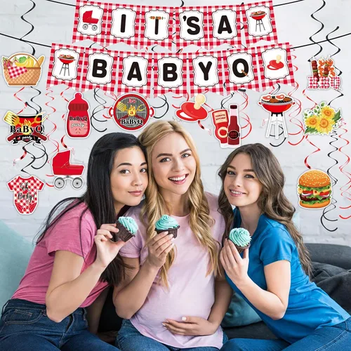 Vista 6 de Juego de vajilla para baby shower, decoración de fiesta de Baby Q, juego de vajilla It's A Baby Q, juego de vajilla para barbacoa, servilleta