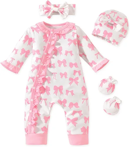 Vista 30 de Aalizzwell Mameluco para bebés niñas, traje de otoño invierno con accesorios Guepardo
