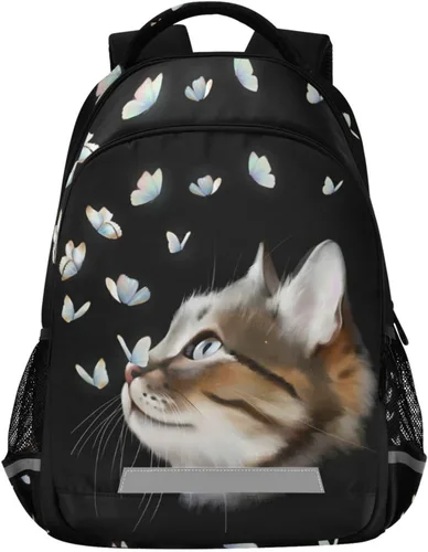 Vista 8 de ALAZA Mochilas de viaje con diseño de mariposa, luna y estrella, color azul turquesa, mochila escolar para hombres, mujeres, adolescentes y niños