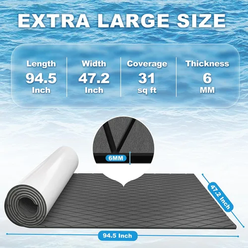 Vista 2 de PrimeZone Paquete de 2 pisos de espuma EVA para barcos, 94.5 x 47.2 pulgadas, impermeable, antideslizante, para cubierta marina, tapete autoadhesivo