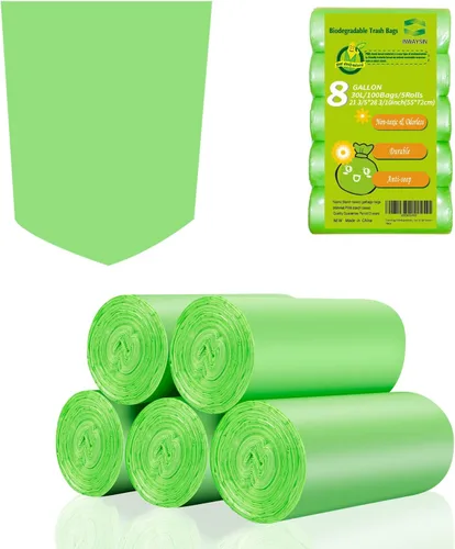 Vista 14 de Inwaysin - Mini bolsas de basura de 1.2 galones, bolsas de basura pequeñas, 6 litros, 100 bolsas, verde transparente