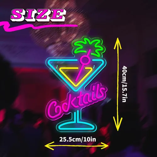 Vista 6 de Señal de Neón de Cócteles Letrero de Vaso de Cóctel Luces LED de Neón para Arte de Pared para Decoración de Bar de Cerveza Luces de Neón Dimmable