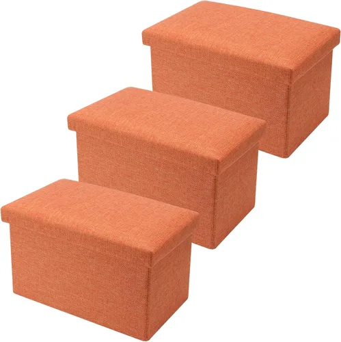 Vista 11 de HOZEON 3 Pack 15.7 x 9.8 x 9.11 Inches Folding Storage Ottoman, Blue Rectangle Footrest Seat, Multifunctional Foot Stool for Living Room, Office