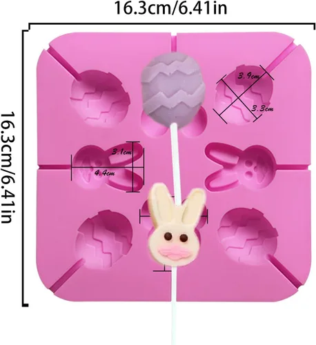 Vista 2 de Paquete de 2 moldes de silicona para piruletas de Pascua, 8 moldes de silicona para piruletas de conejito de cavidad, molde de caramelo duro