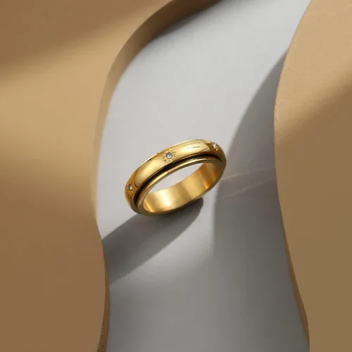 Vista 4 de LOXUAKAM Anillos para mujer, chapados en oro de 14 quilates, antiansiedad, con circonitas cúbicas, anillos para aliviar la ansiedad, promesa