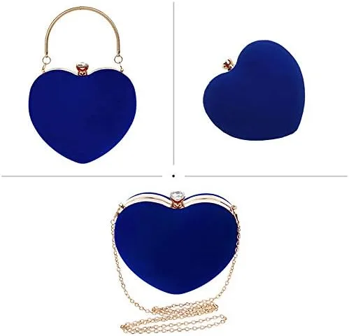 Vista 5 de Goclothod Bolso de mano en forma de corazón para mujer, bolso de hombro de terciopelo, bolsos de noche