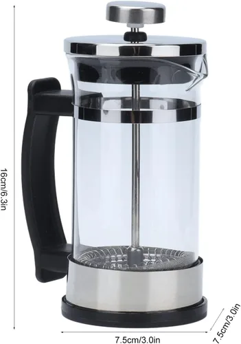 Vista 5 de Cafetera de prensa francesa, jarra de vidrio de borosilicato de 11.8 onzas, cafetera de prensa francesa, cafetera y tetera con filtros triples