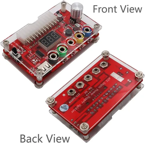 Vista 2 de Nueva versión ATX Fuente de alimentación Breakout Board y kit de estuche acrílico con perilla de voltaje ajustable ADJ, soporta 3.3V, 5V, 12V