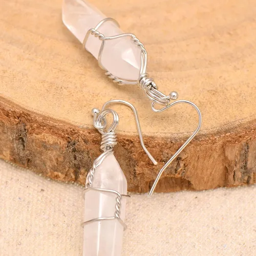 Vista 45 de Pendientes de cristal de punta envuelta en alambre de piedra pulida para mujer Reiki Energy Healing