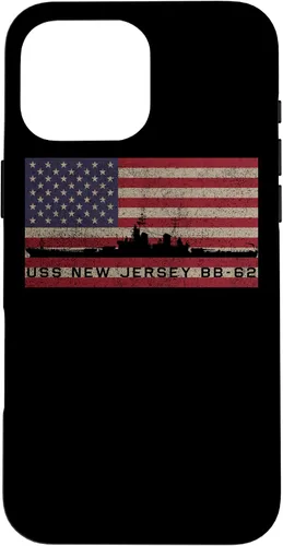 Vista 17 de Funda para iPhone 12 Pro Max USS New Jersey BB-62 WW2 de la bandera estadounidense de EE.UU.