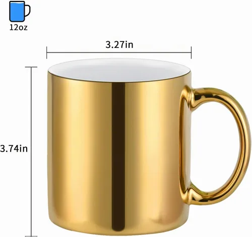 Vista 2 de BYCNZB Juego de 4 tazas de café de cerámica doradas para café, té, cacao (12 onzas)
