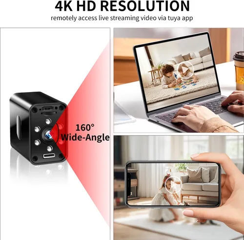 Vista 4 de QETATIY Cámara de seguridad WiFi 2.4G/5G, cargador de cámara corporal 4K, cámara de niñera con gran angular de 160°, versión nocturna, detección