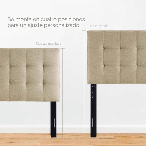 Vista 6 de Modway Lily Cabecero doble tapizado de tela de lino con botones en beige