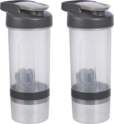 Vista 7 de Amazon Basics Botella mezcladora de proteínas con bola mezcladora, tazas para batidos, 20 onzas, paquete de 2, azul, 4.6 x 3.5 x 9.1 in