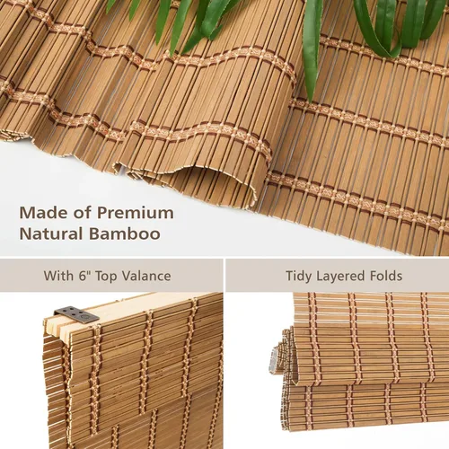 Vista 4 de Sunbox Persiana Romana de Bambú Inalámbrica, Persianas Romanas de Madera Tejida, Persianas de Bambú Natural con Filtrado de Luz para Ventanas