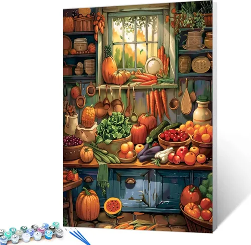Vista 17 de Variedad de especias y hierbas, kits de pintura por números con pinceles, condimentos de cocina, pintura al óleo acrílica para adultos y niños