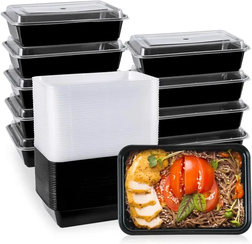 Vista 9 de MUCHII Paquete de 50 recipientes de preparación de comidas, cuencos redondos de plástico desechables de 24 onzas con tapas, aptos para microondas