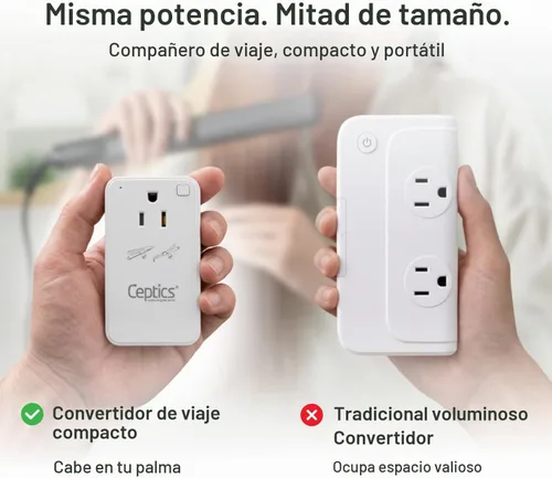 Vista 4 de Ceptics Convertidor de voltaje reductor de 200 W – Convertidor de voltaje de 220 V a 110 V para rizador, alisador, cargador – Carga rápida USB-A y C