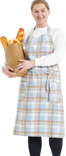 Vista 45 de Delantales de algodón y lino para hornear, talla grande, para mujer, con bolsillos, cocina
