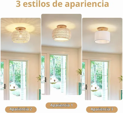 Vista 2 de Lámpara de techo de ratán Boho empotrada - Lámparas de mimbre bohemio de 12