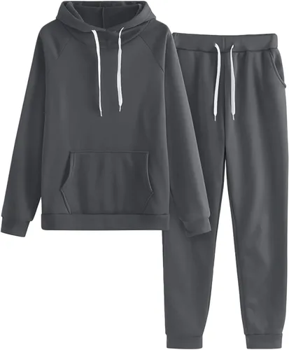 Vista 2 de Conjunto de sudadera y pantalones deportivos para mujer, conjunto de sudadera casual de manga larga, sin botones, con cordón ajustable
