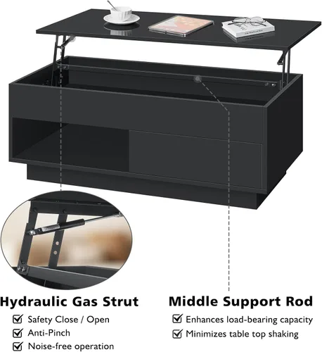 Vista 4 de HOMMPA - Mesa de café con tapa elevable de 40" con almacenamiento, mesa de centro LED moderna de alto brillo para sala de estar, mesa de té moderna