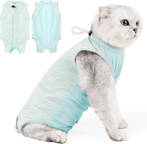 Vista 18 de Traje de recuperación para gatos para heridas abdominales o enfermedades de la piel, mameluco de gato para gatos después de la cirugía, traje