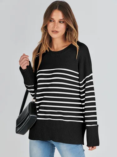 Vista 141 de LOGENE Suéter de gran tamaño para mujer, cuello redondo, manga larga, suave, mullido, suéter de punto 2025 para otoño e invierno